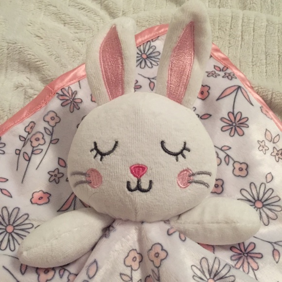 George Bunny Rabbit Pink White Flowers Walmart Satin Baby Security Blanket Lovey - Picture 3 of 5